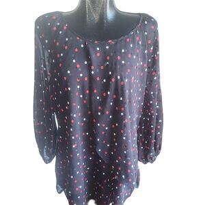 Blousology Black Long Sleeve Blouse with Red and White Polka Dots